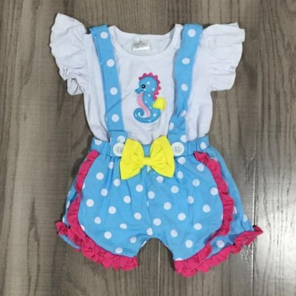 Seahorse Suspender Shorts Girls Outfit Set